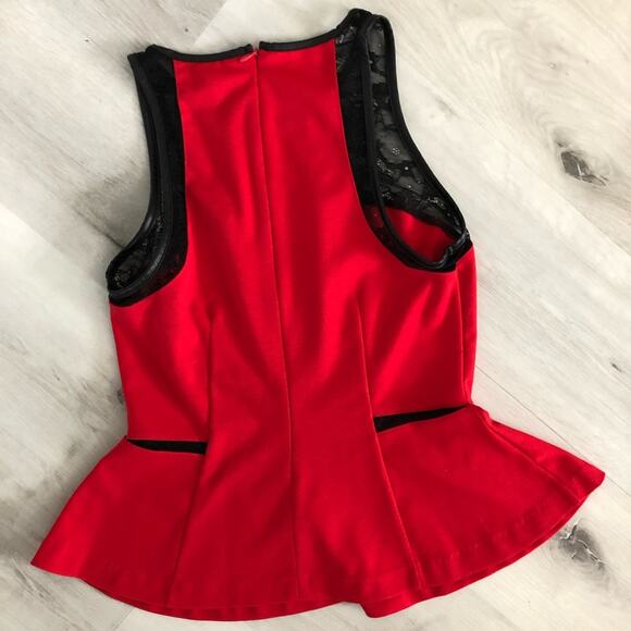 Guess NWOT  Red with black Lace fitted top. - Picture 2 of 5